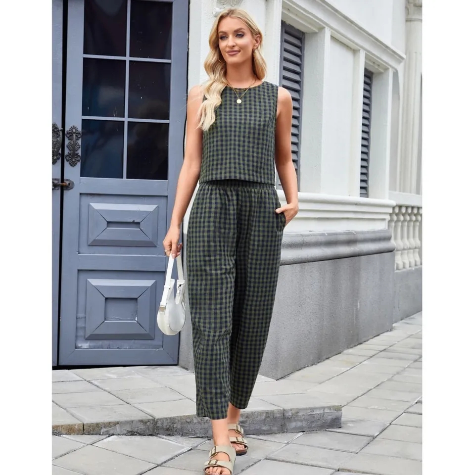 Home Office 2024 - Fashion Printed Plaid Sleeveless Women's Pants