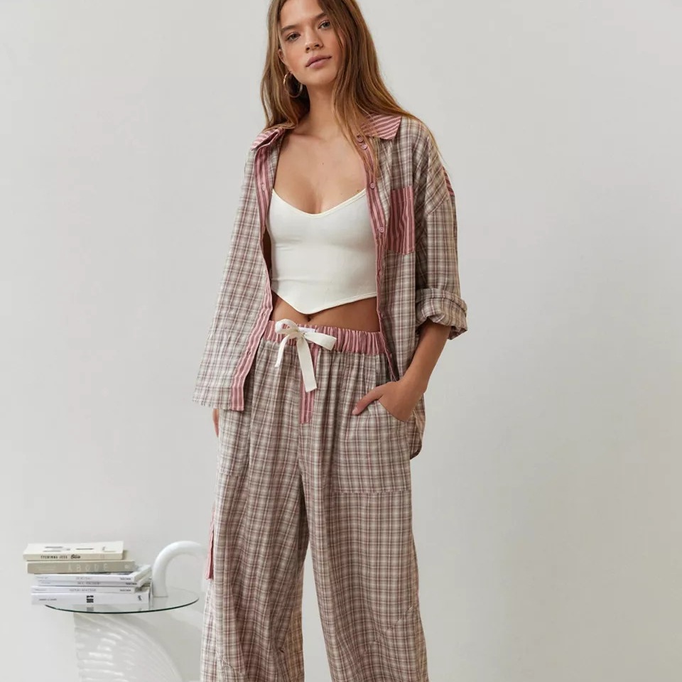 Home Office 2024 - Stripe Plaid Patchwork Blouse Women And