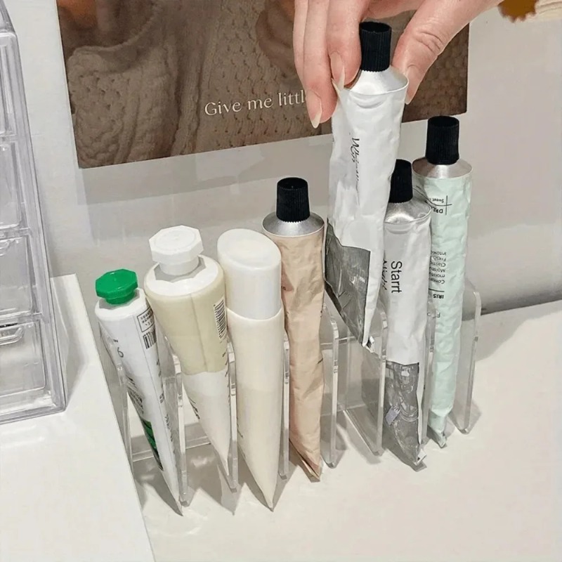 Home Office Work Table - 7-Slot Transparent Plastic Cosmetic Organizer Multi-Functional