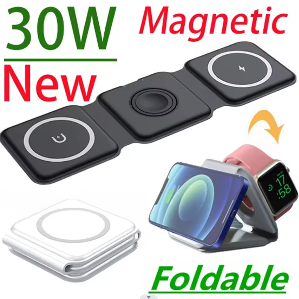 Desk Charging Station - 3 in 1 Portable Magnetic Wireless