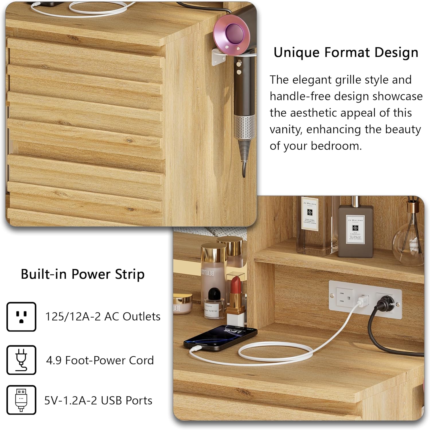 Bedroom Vanity Desk Set in Oak - Desk Charging Station review and price