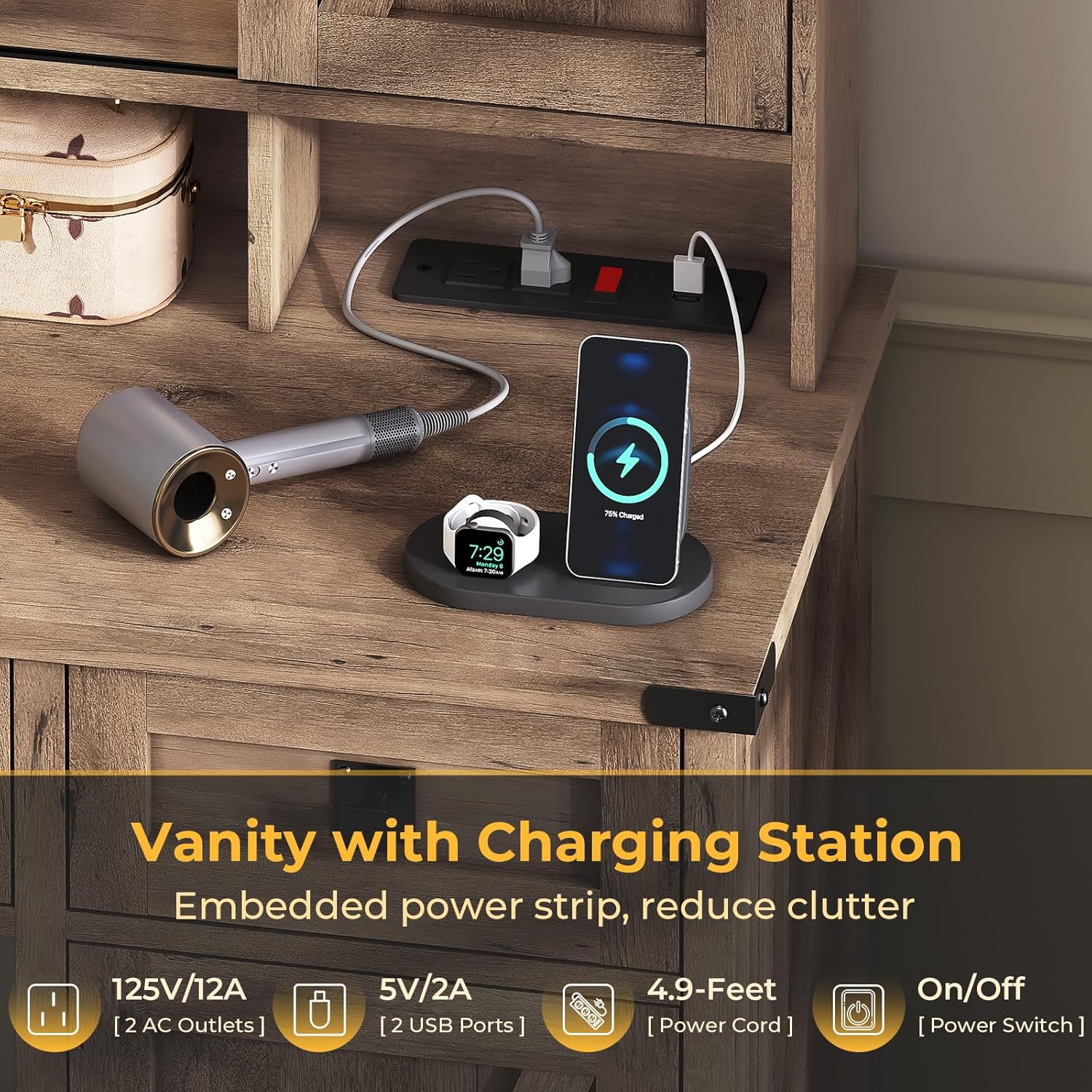 Farmhouse Bedroom Vanity Desk  - Desk Charging Station review and price