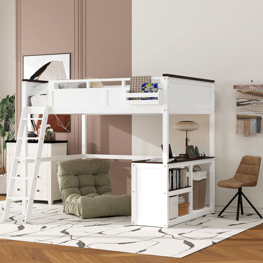 Queen Size Loft Bed with Desk, - Desk Charging Station review and price