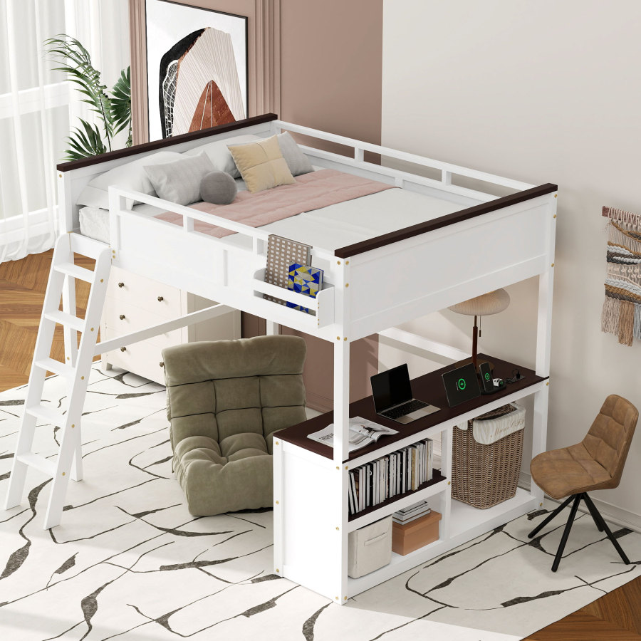 Queen Size Loft Bed with Desk, - Desk Charging Station review and price