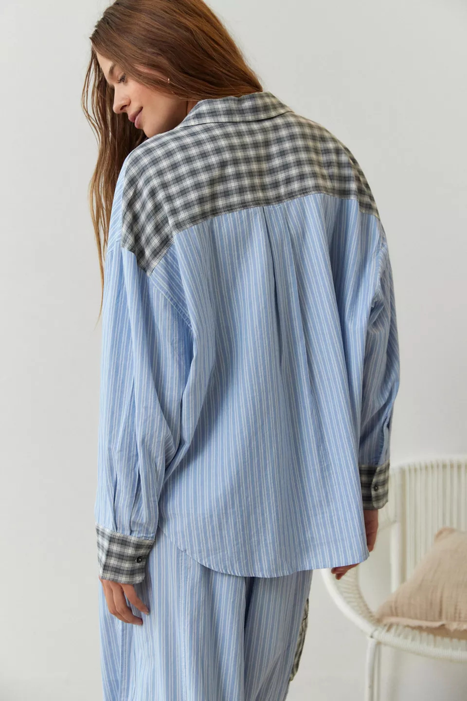 Stripe Plaid Patchwork Blouse  - Home Office 2024 review and price