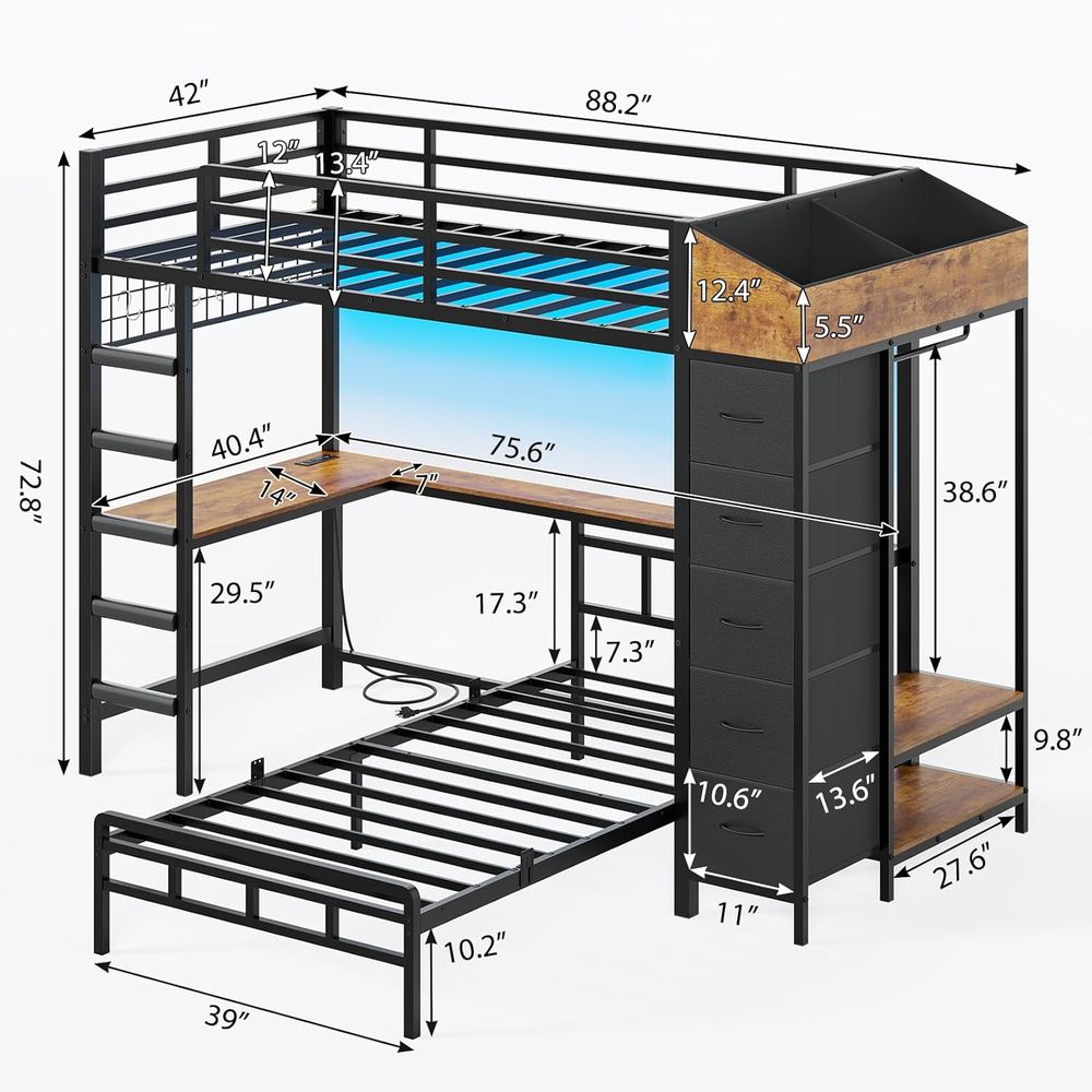 Twin Over Twin Bunk Bed with H - Desk Charging Station review and price