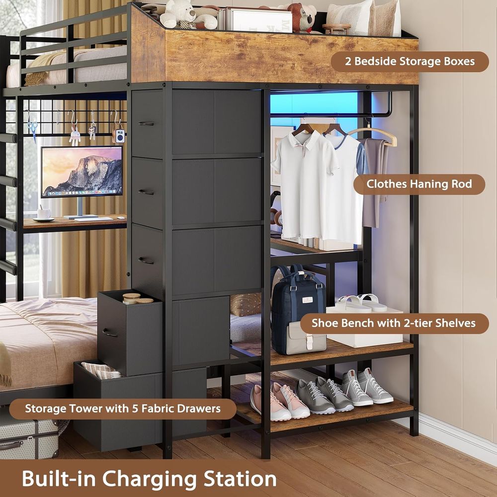 Twin Over Twin Bunk Bed with H - Desk Charging Station review and price